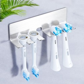 WAYASI Toothbrush Holders - Electric Toothbrush Head Holder Wall Mounted, Tooth Brushing Holder for Bathroom Shower, Stainless Steel Silver Tooth Brush Head Holder, Self Adhesive Toothbrush Storage
