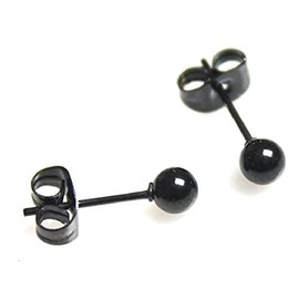4mm Pair BLACK Ball small round Stainless Steel Mens Womens Upper Ear Earrings Studs Butterfly Back