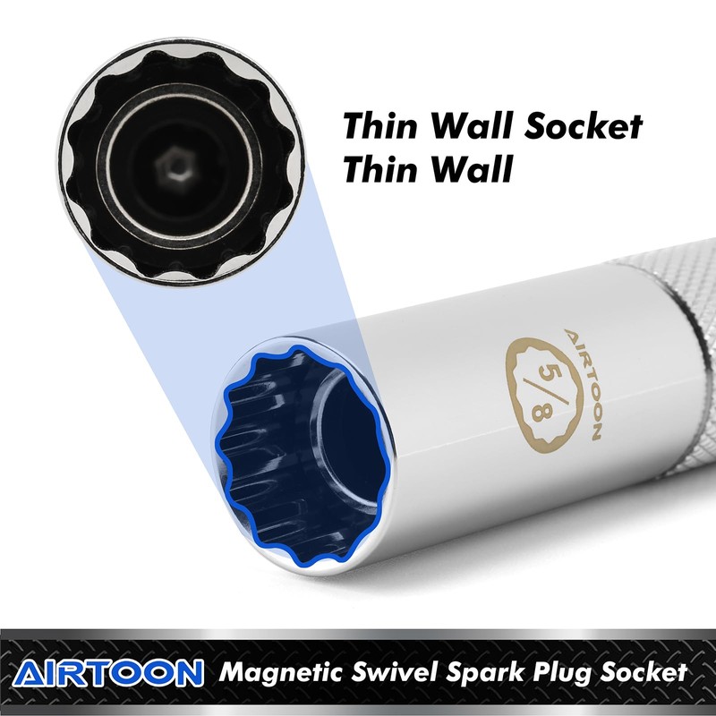 AIRTOON 7-Piece 3/8 Inch Drive Magnetic Swivel Spark Plug Socket