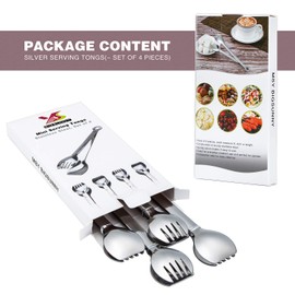 Mini Appetizer Tongs Stainless Steel Set of 4, MSY BIGSUNNY Small Serving Tongs, 6 Inch(15.2cm, Silver)