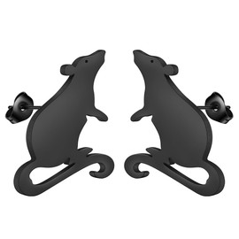 Cute Adorable Rat Earring Stainless Steel Minimalist Rodent Stud Earrings for Women Men Animal Lovers Jewelry Gift (black)