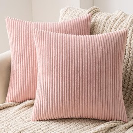 MIULEE Set of 2 Striped Corduroy Square Throw Pillow Case Soft Cushion Covers Sham Home for Sofa Couch/Bedroom Decorative Fluffy Large Pillowcases 16x16 Inch 40x40cm Pink