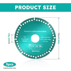 ‎5 Pack Indestructible Disc 2.0 Indestructible Disc for Angle Grinder 7/8 inch Cut Everything in Seconds 4 inch Circular Saw Blades for Ceramic Tile Glass Metal Wood Cutting(Color:Green)
