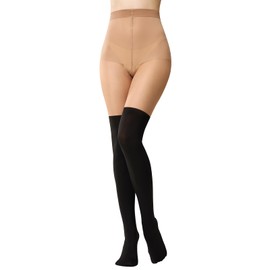 MANZI Women's Faux Thigh High Tights Mock Over the Knee Socks Black Opaque Goth Tights Stitching Sheer Pantyhose(Natural Nude)