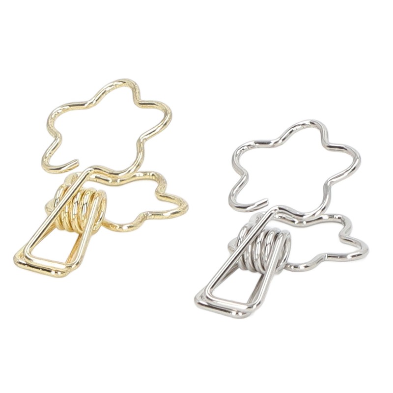 100pcs Binder Clips Gold Silver Flower Shape Metal Hollowed Long