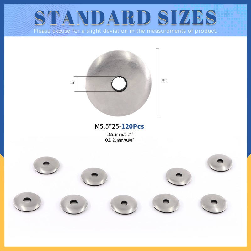 Glarks 120Pcs M5.5x25 Stainless Steel Neoprene Backed EPDM Bonded Sealing