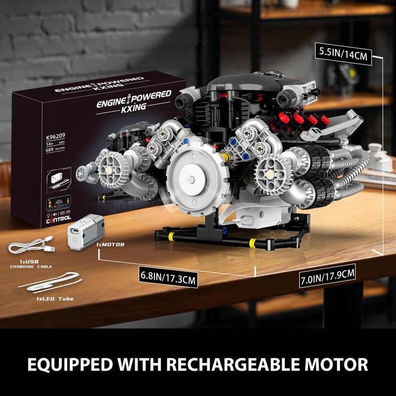 BRICXOR V8 Engine Model Kit That Works, APP Controlled Engines