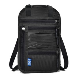 Azarxis Travel Pouch, Neck Wallet RFID Blocking, Passport Holder Organizer Case with Hidden Pocket for Men and Women, Keep Documents Safe (Black)