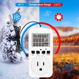 Digital Thermostat Plug Socket Reptile Temperature Controller Outlet Plug 110V 15A Heating Cooling Control for Incubator Brewing Incubator Greenhouse Terrarium Heat Mat
