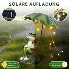Solar Frog Statues Outdoor Garden Decoration - Funny Frogs In The Yard Figures Ornament with Solar One Umbrella, Outdoor Animal Figure Decoration for Outdoor Patio Lawn House Gift for Mother/Girls
