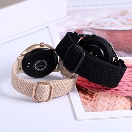 BISONSTRAP 2 Pack Braided Nylon Watch Bands, Upgrade Adjustable Buckle, Stretchy Loop Straps for Men and Women, 18mm, Black+Pink