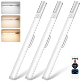 YLXS 15.7inch Rechargeable Motion Sensor Under Cabinet Lighting with Remote, 3 Color Dimmable Closet Lights Magnetic Vanity Makeup Mirror Light 3-Pack