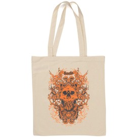 Anger Heretic Skull Tattoo Styled Art Natural Cotton Shopping Bag, cream-coloured