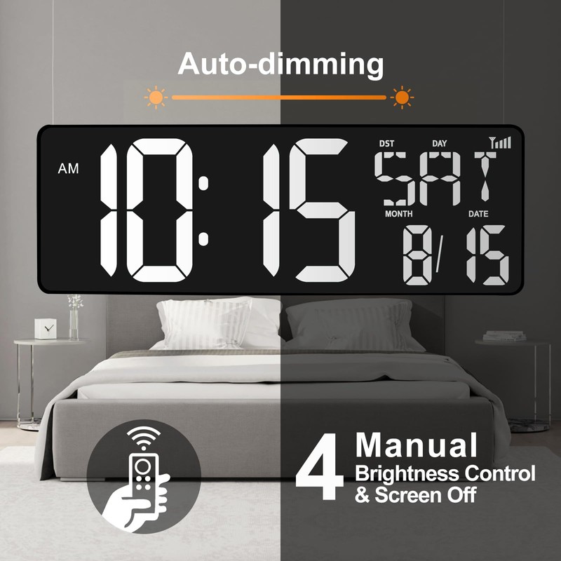 XREXS 16.5 in Large Display Wall Clock with Temperature/Date/Week, LED