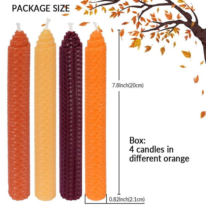 DEYBBY 8" Hand-Rolled Beeswax Taper Candles 4 Pack Cone Top,Pure