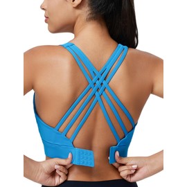 High Impact Sports Bra for Women High Support Molded Cups Strappy Women’s Sports Bra for Workout,Training and Running, Blue, XX-Large