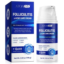 Folliculitis & Acne Care Cream 100g | 1% Salicylic Acid & Herbal Extracts | For Scalp, Face, Body & Butt | Ingrown Hairs, Razor Bumps & Blemish Repair | Pore Refining, Oil Control & Soothing Skin Care