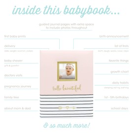 Pearhead Hello Beautiful First 5 Years Baby Memory Book with 3x3 Photo Insert, Baby Girl Keepsake Gift, Gift For New And Expecting Moms, 50 Fill In Pages, Pink