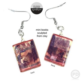 Don Quixote Miguel de Cervantes Saavedra Clay Mini Book Hypoallergenic Stainless Steel Dangle Hook Earrings