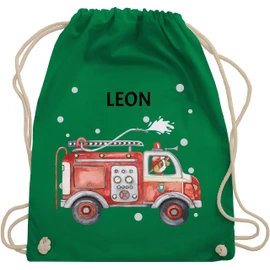 Geschenk mit Namen personalisiert by Shirtracer - Gym Bag Backpack - Fire Brigade Car I Fire Engine I 112 I Fire Truck I Fire Vehicle, 05 Green, Unit size