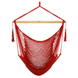 JoyView Hammock Chair with Spreader Bar Caribbean Hammock Swing Chair 300 LBS Weight Capacity XL Rope Hanging Chair for Outdoor Indoor Garden Yard - Red