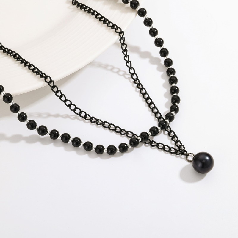 Gothic Layered Necklace for Women – Black Beaded Choker and