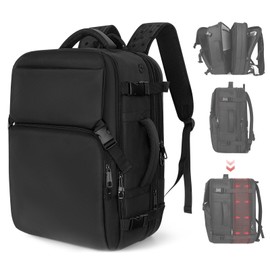 Snoffic Travel Backpack Carry On Flight Approved, Lightweight Large Travel Backpack, Expandable with USB Charging Hole, Waterproof Causal Bookbag for Travel Work College Fits 17inch Laptop, Black