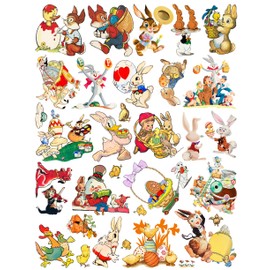Whimsical Easter Parade Sticker Set: Animated Bunnies, Festive Ducks, and Eggstravaganza FLONZ Playful Cartoon Collection
