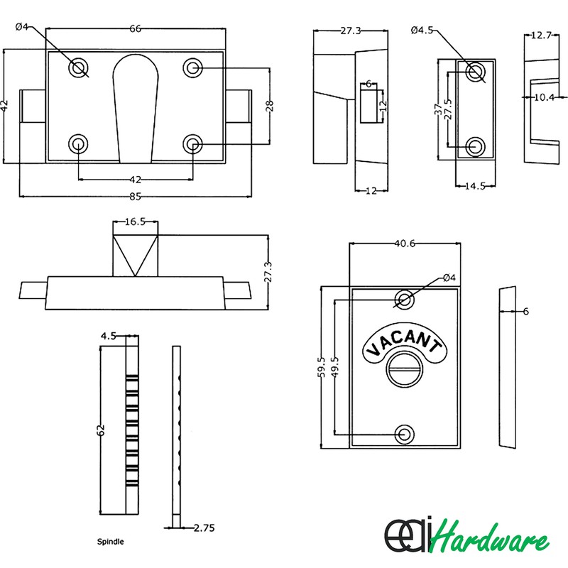 Toilet Indicator Bolt Vacant/Engaged Brass Plated