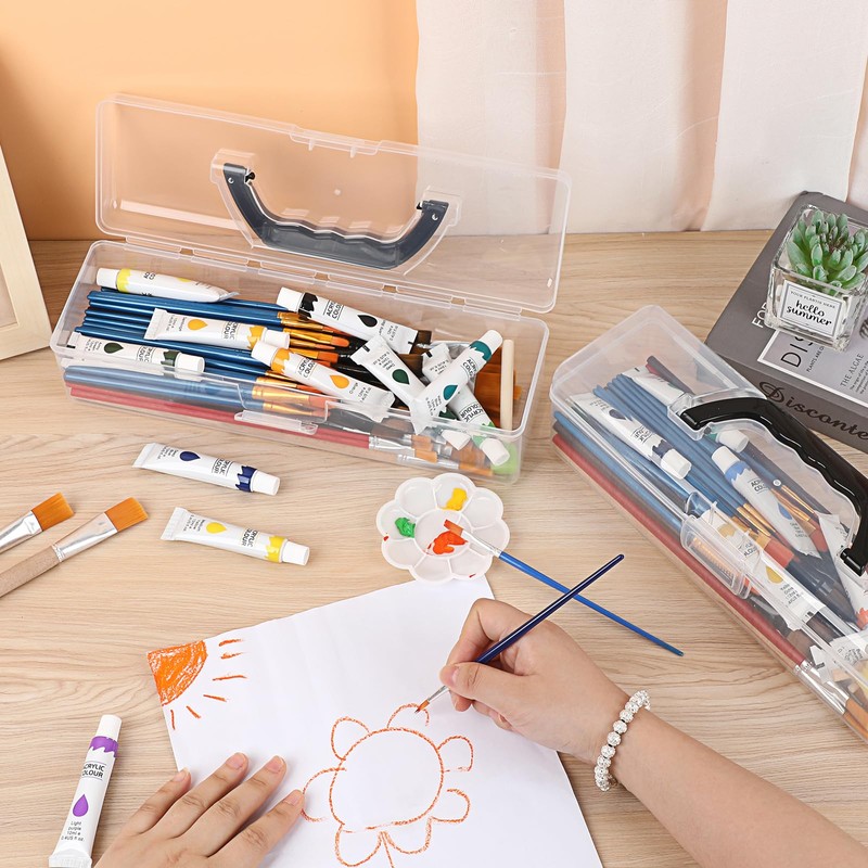 BTSKY 3 Pack Clear Plastic Painting Brush Container with Black
