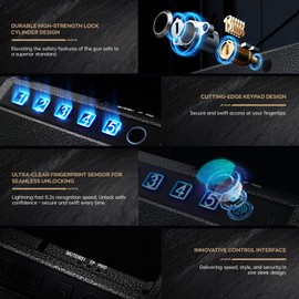 Peilux Gun Safe, Biometric Gunsafe for 2 Pistols, Fingerprint, Digital PIN and Key 3 ways Unlock, Handgun Safe Lock Box for Home Bedroom Nightstand and Car, Metal Case, USB-C Charging, Rechargeable