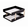 Dacasso Rustic Black Leather Double Stacking Trays