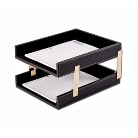 Dacasso Rustic Black Leather Double Stacking Trays