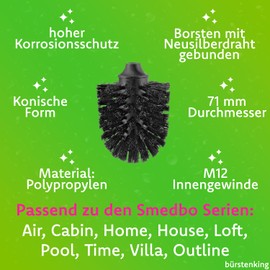 Bürstenking Toilet Replacement Brush Head, 71 mm, Toilet Brush Head Set Fits Smedbo Toilet Brushes, Bristle Replacement Toilet Brush Head, with M12 Female Thread, Pack of 5, Black