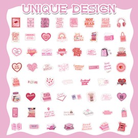 NICECONE 120 Pcs Pink Bookish Stickers, Vinyl Waterproof Booktok Aesthetic Pink Reading Stickers for Teen Girl Kids Adult Journaling Scrabook Water Bottles Laptop Skateboard Guitar Travel Case