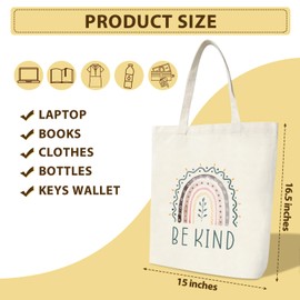 Inspirational Gifts Canvas Tote Bag for Women, Boho Rainbow Be Kind Aesthetic Tote Bags Large Capacity Bag Gifts, Beach Bags Shopping Bags Shoulder Bag Reusable Grocery Bags - 35