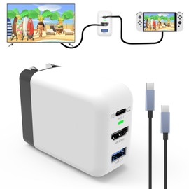 Basicolor Switch Dock Charger, Game Charging, Simultaneous Charging Switch Charger, New Semiconductor Material GaN Type C Charger, Fast Charger (USB3.1, HDMI, USB2.0, 3 Interfaces), HDMI Converter