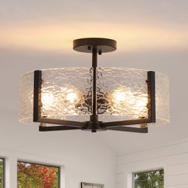 6-Light Black Semi Flush Mount Ceiling Light,18 inch Dining Room Light Fixture Farmhouse kitchen lighting, Modern Glass Ceiling Light for Hallway Foyer Bathroom Bedroom Entrance Laundry Room Indoor