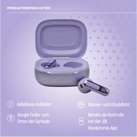 JBL Live Flex 3, Wireless Earbud-Kopfhörer mit Bluetooth, 50 Stunden Akkulaufzeit, True Adaptive Noise Cancelling und hochauflösendem JBL Signature Sound, IP54 wasserfest, mit Ohrstöpseln, Lila