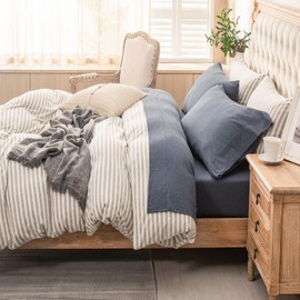 PURE ERA Jersey Knit 4pc Bed Sheet Set 100% T-Shirt Heather Cotton Super Soft Comfy Breathable Fits Mattress Up to 15" Extra Deep Pocket (Heather Navy Blue, Twin)