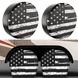 Moonet PVC Thickening PVC Faux Leather Tire Wheel Covers 2 Pack- Tough Tire Wheel Protector for Truck, SUV, Motorhome, Camper, Trailer,RV - Universal Fits Tire Diameters 27-29 inches,White Flag