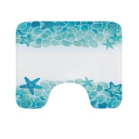 Lunarable Ocean Toilet Mat, Modern Sealife Marine Sea Shells Stars Fish Under The Sea Image, Water-Resistant Quick Drying U-Shaped Contour Bathroom Rug, 20" x 16", Turquoise Seafoam