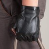 Nappaglo Men's Short Fingerless Leather Fingerless Gloves, Winter, Inner Warm,