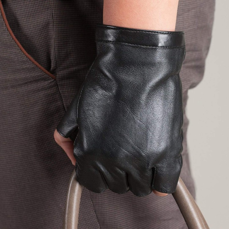 Nappaglo Men's Short Fingerless Leather Fingerless Gloves, Winter, Inner Warm,