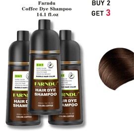 FARNDU Hair Dye 3-in-1 Shampoo Haircare, Cover Gray Hairs, 10 Mins Hair Coloring, Plant Extracts, Long Lasting, Mild, Moisture (400 mL):_Buy 2 Get 3 - Coffee-Discount Package