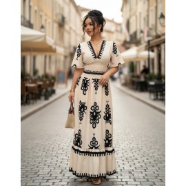 Vestido Casual De Mujer Con Estampado Floral Y Cuello En V