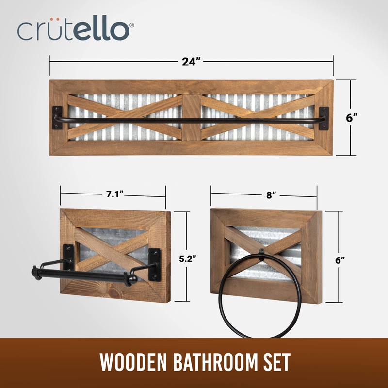 Crutello Rustic Towel Bar Toilet Paper Holder Set with Towel