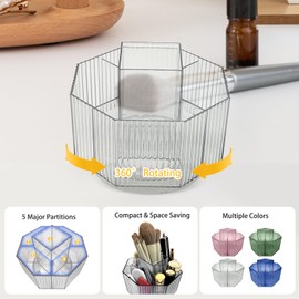 LiteTour Rotating Desk & Makeup Organizer, Multi-Compartment Storage for Office Supplies, Pens, Vanity, Skincare, Stationery, Bathroom & Countertop Organizer for Home & Office - Crystal Blue 360°