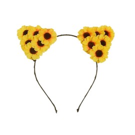 Cute Yellow Sunflower Cat Ears Headband Daisy Cat-Ear Shaped Headbands Floral Headpiece Hair Hoops Headwear Accessories