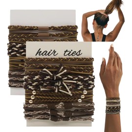 Babalet Boho Hair Ties, 12 PCS of 4 Styles Cute Bands for Thick Thin Hair, No Damage Elastic Bracelets, Hair Accessories for Girls and Women, Multicolor D